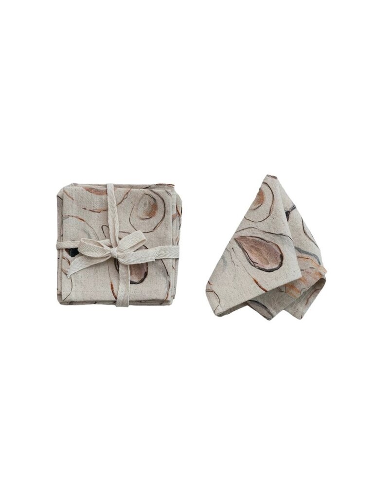 Shoreline Cotton & Linen Oyster Pattern Cocktail Napkins, Set of 4