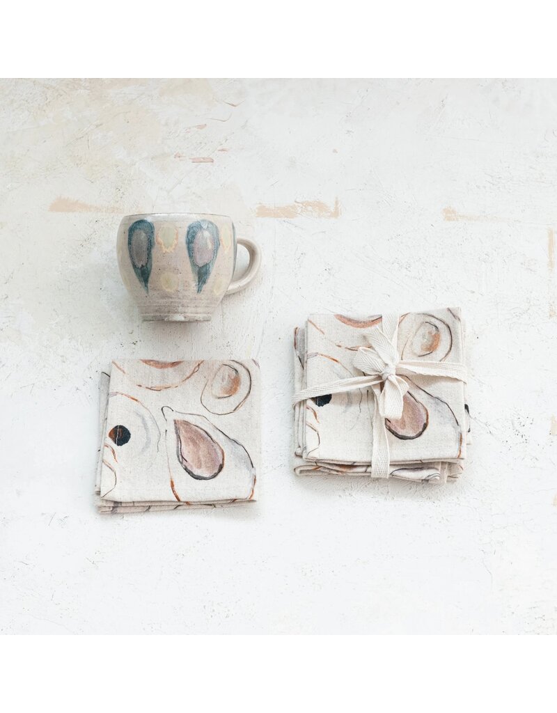 Shoreline Cotton & Linen Oyster Pattern Cocktail Napkins, Set of 4