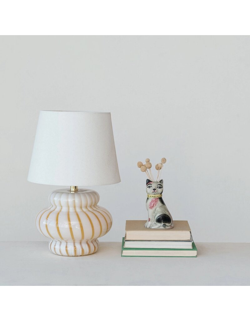 Bistro Yellow & White Stripe, Hand-Blown Art Glass Lamp