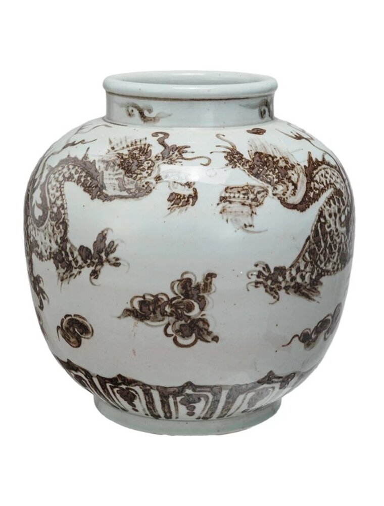 Dapper Home Hand-Painted Porcelain Vintage Reproduction Vase w/ Dragons