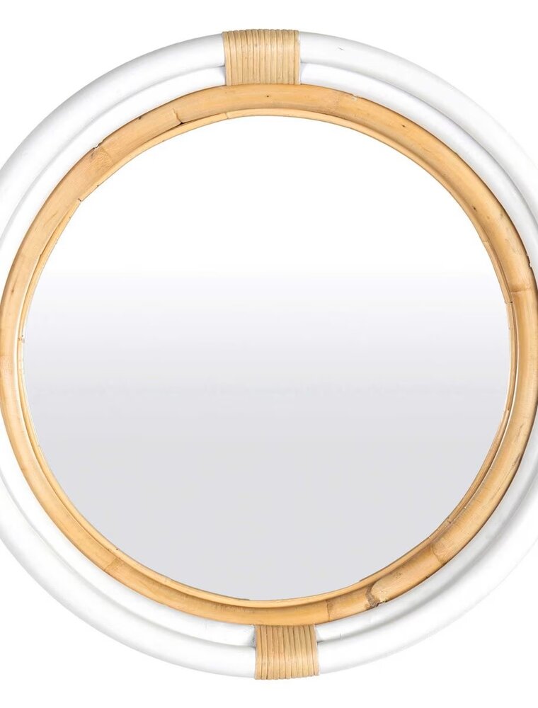Marina 35" Marina Round Rattan Mirror, White