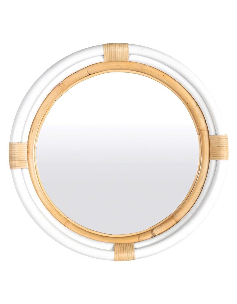 Marina 35" Marina Round Rattan Mirror, White
