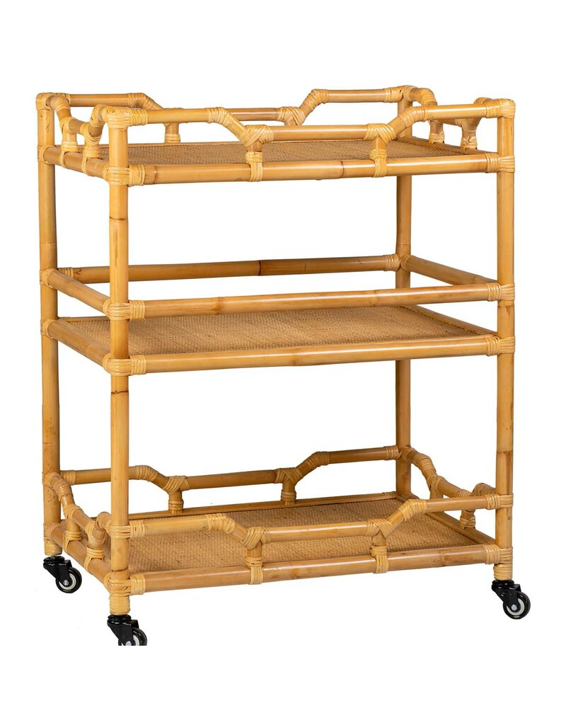 Napali Napali Rattan Rolling Bar Cart, Natural