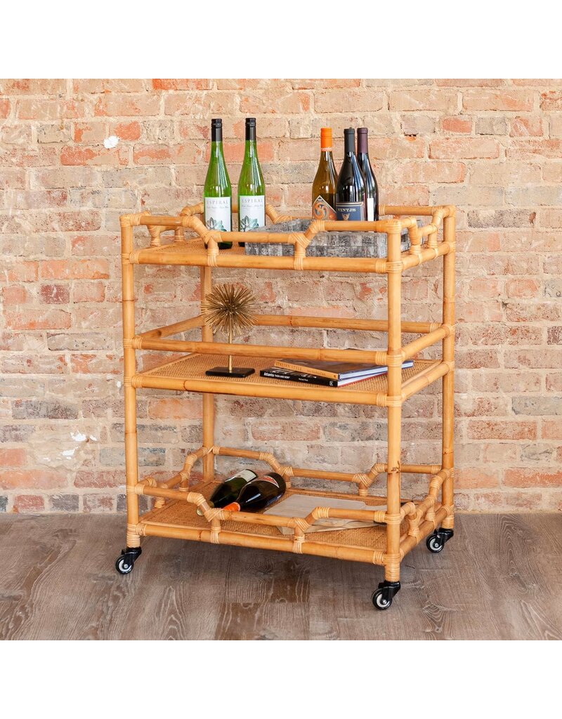 Napali Napali Rattan Rolling Bar Cart, Natural