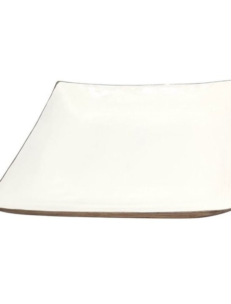 Enameled Large Enamel & Mango Square Bowl, White, EACH