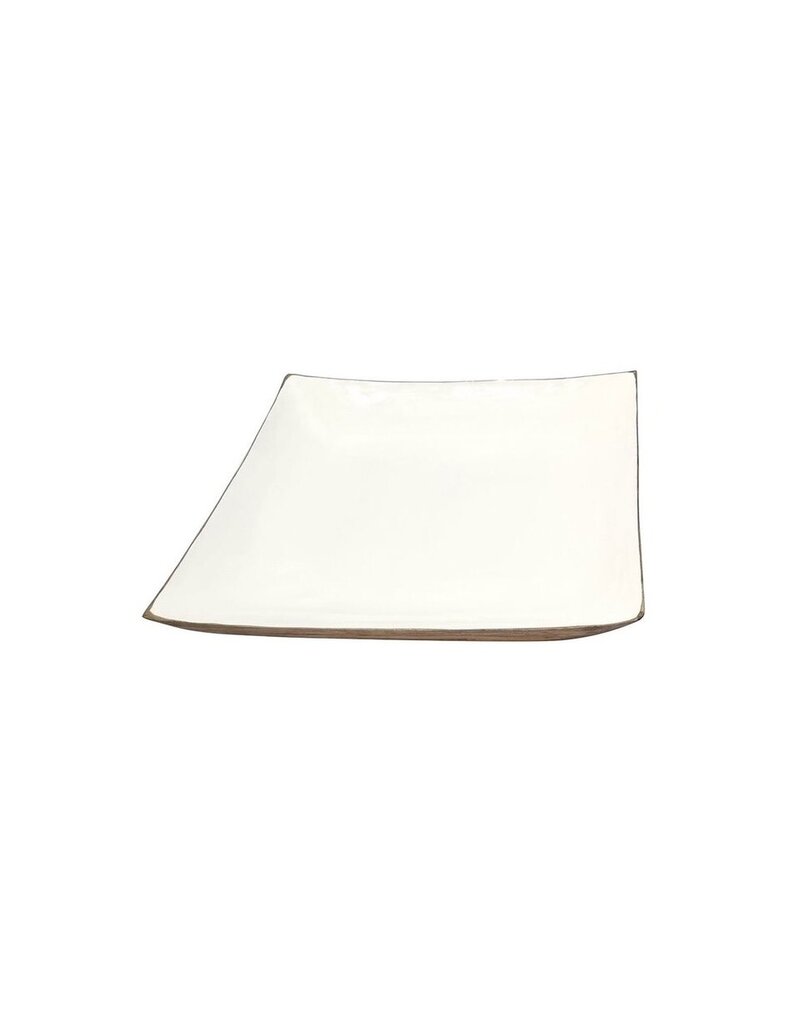 Enameled Large Enamel & Mango Square Bowl, White, EACH