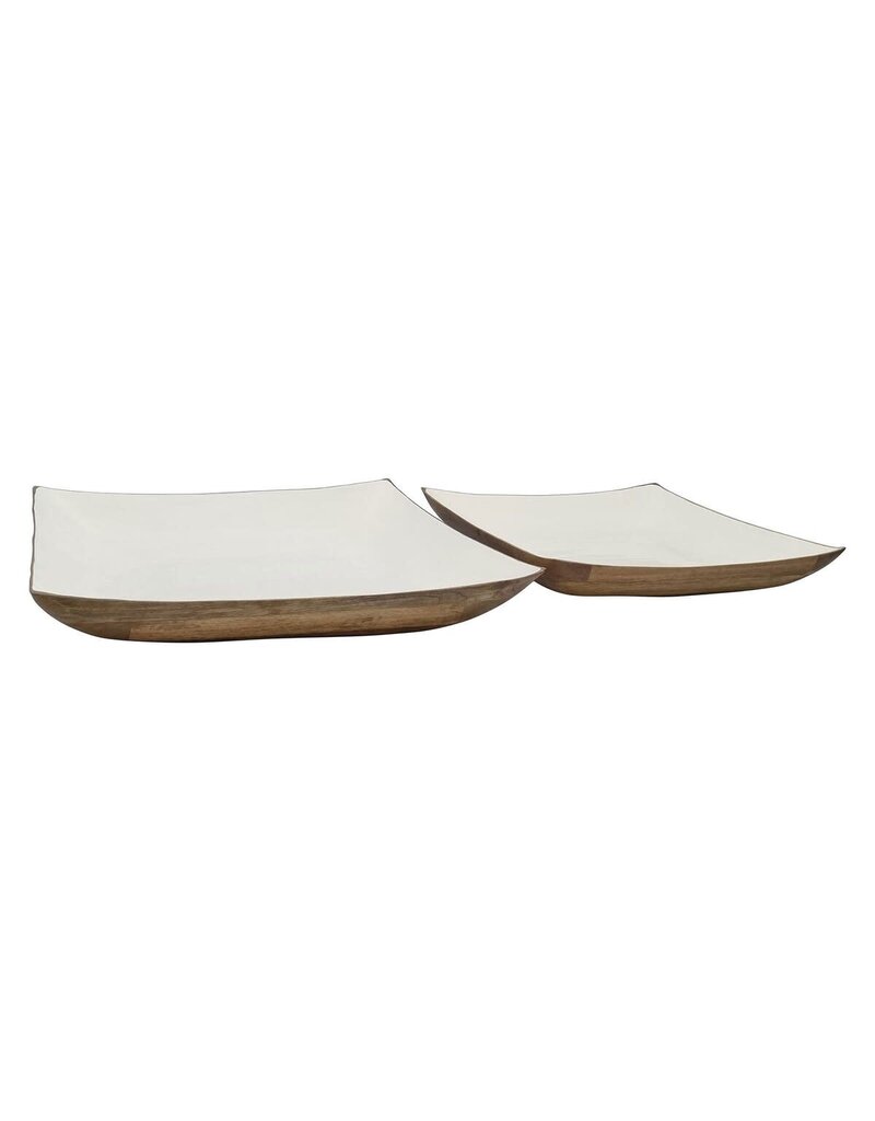 Enameled Large Enamel & Mango Square Bowl, White, EACH