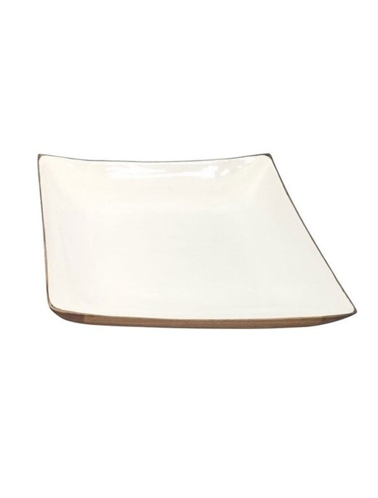Enameled Small Enamel & Mango Square Bowl, White, EACH