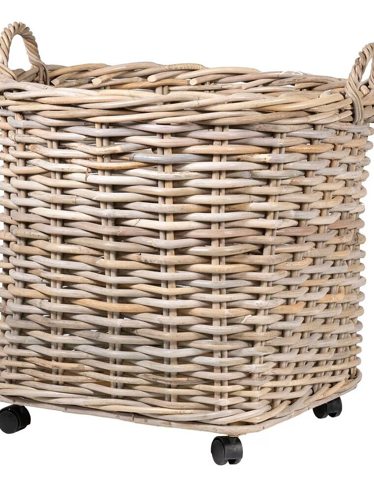 Mona Large Mona Round Rattan Storage Baskets with Wheels, EACH
