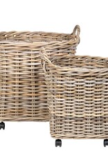 Mona Large Mona Round Rattan Storage Baskets with Wheels, EACH