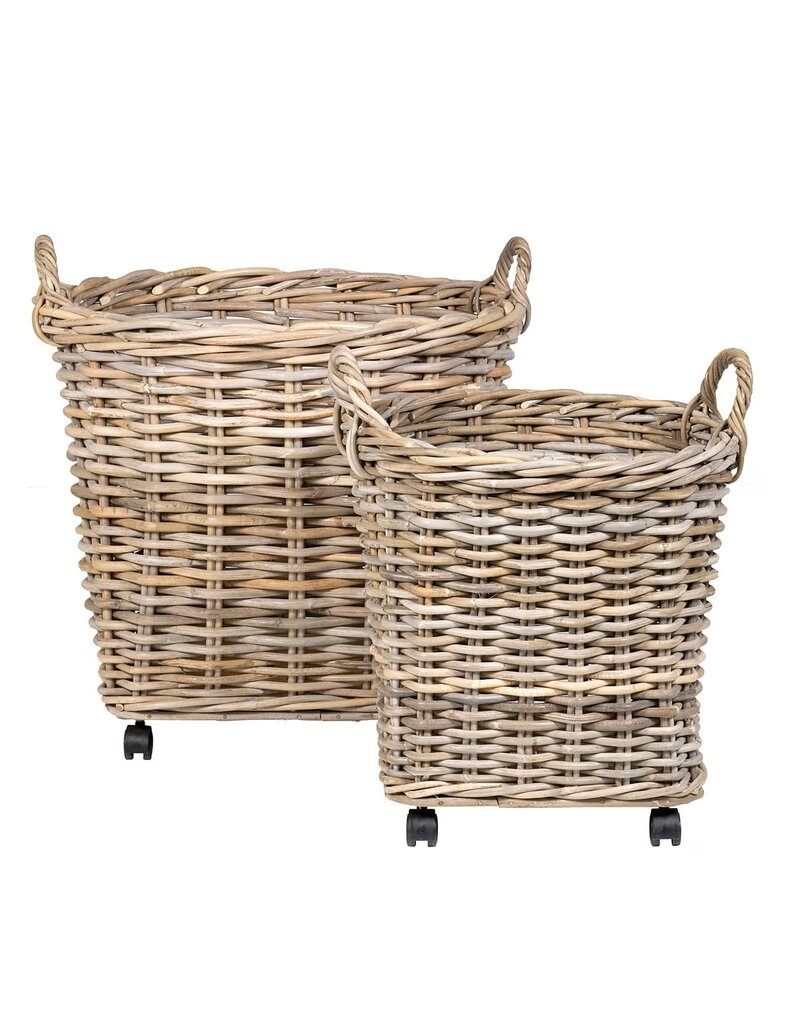 Mona Large Mona Round Rattan Storage Baskets with Wheels, EACH