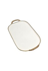 Enameled Small Enamel Metal Tray w/Rattan Wrapped Handles, EACH