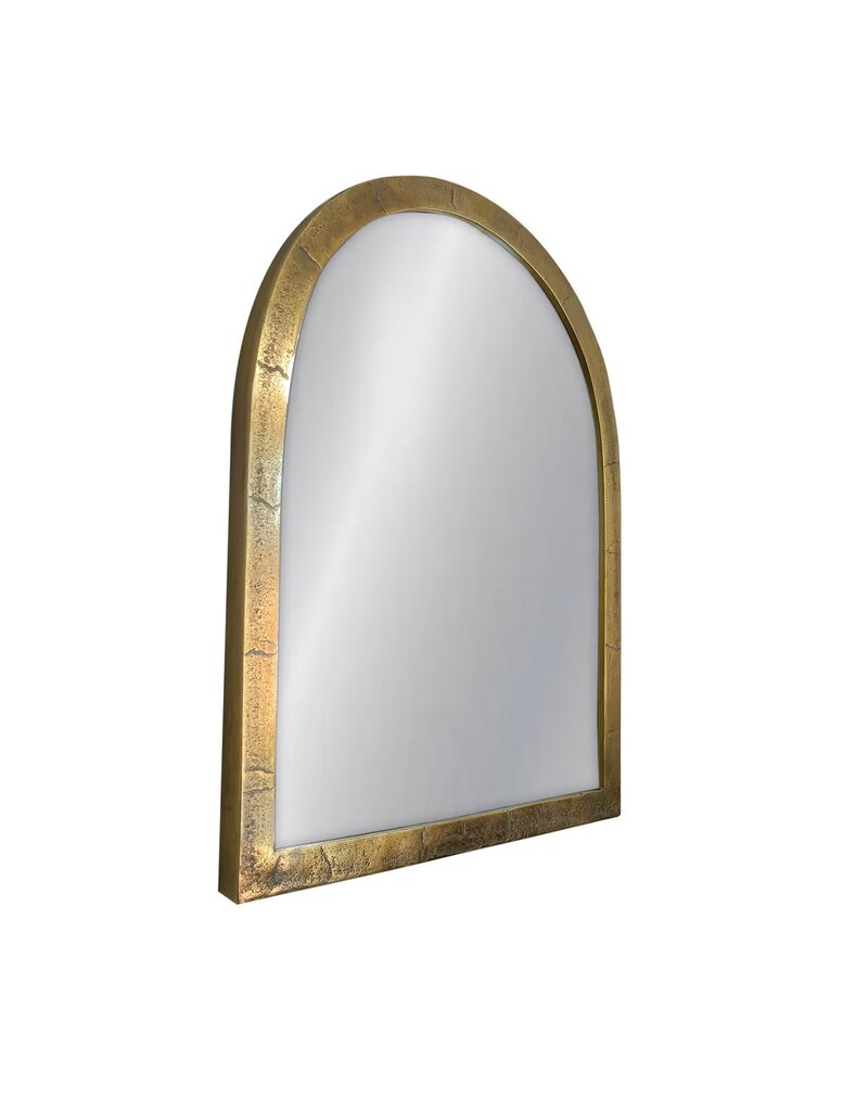 Jeffan Antique Arched Metal Frame Mirror, Antique Brass