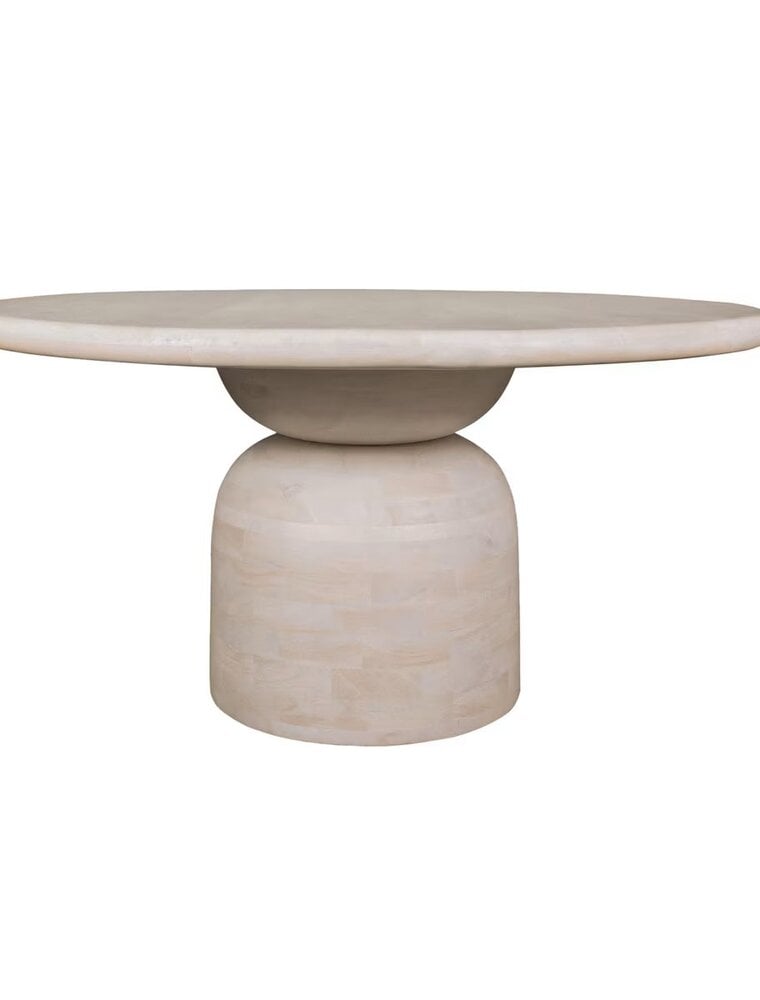 Jeffan 60" Round Sphere Pedestal Dining Table, Whitewash
