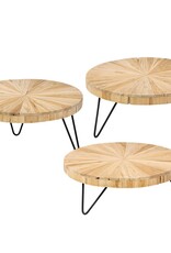 Teak Radial Teak and Iron Riser, Set of 3