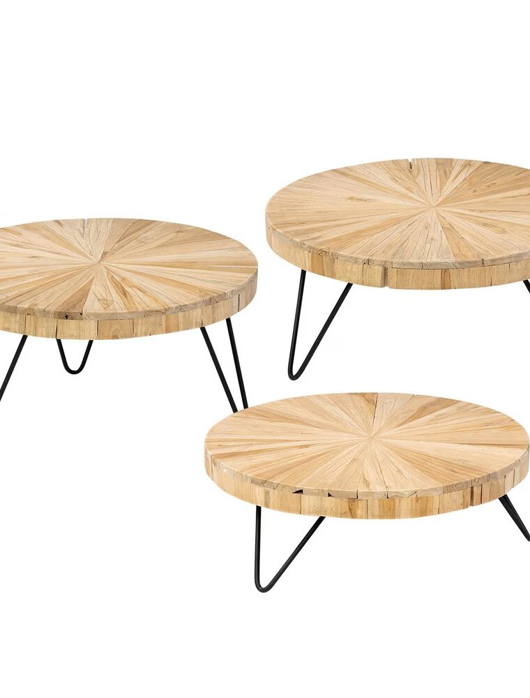 Teak Radial Teak and Iron Riser, Set of 3