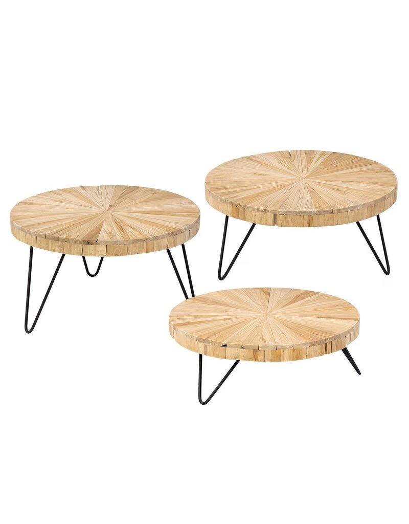Teak Radial Teak and Iron Riser, Set of 3