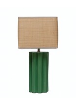 Magpie Green Stoneware Lamp w/Raffia Shade