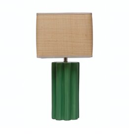 Magpie Green Stoneware Lamp w/Raffia Shade