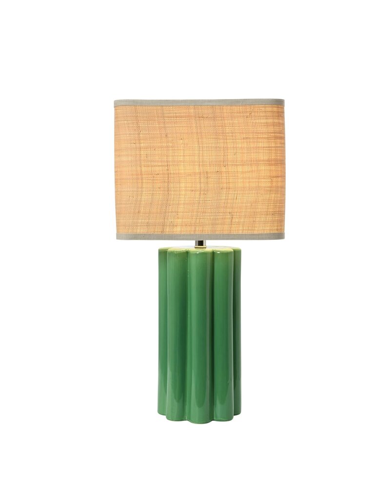 Magpie Green Stoneware Lamp w/Raffia Shade