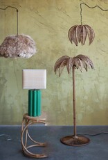 Magpie Green Stoneware Lamp w/Raffia Shade