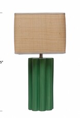 Magpie Green Stoneware Lamp w/Raffia Shade