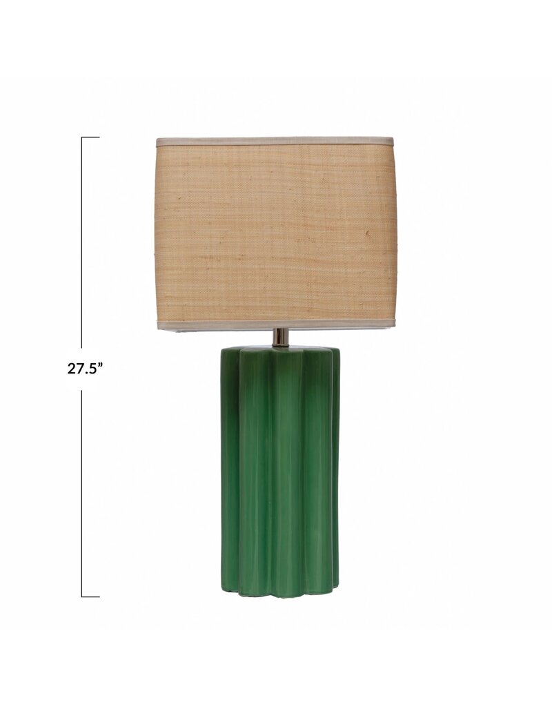 Magpie Green Stoneware Lamp w/Raffia Shade