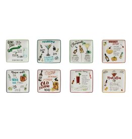 6" Square Plate w/Cocktail Recipe, (8-Styles), EACH