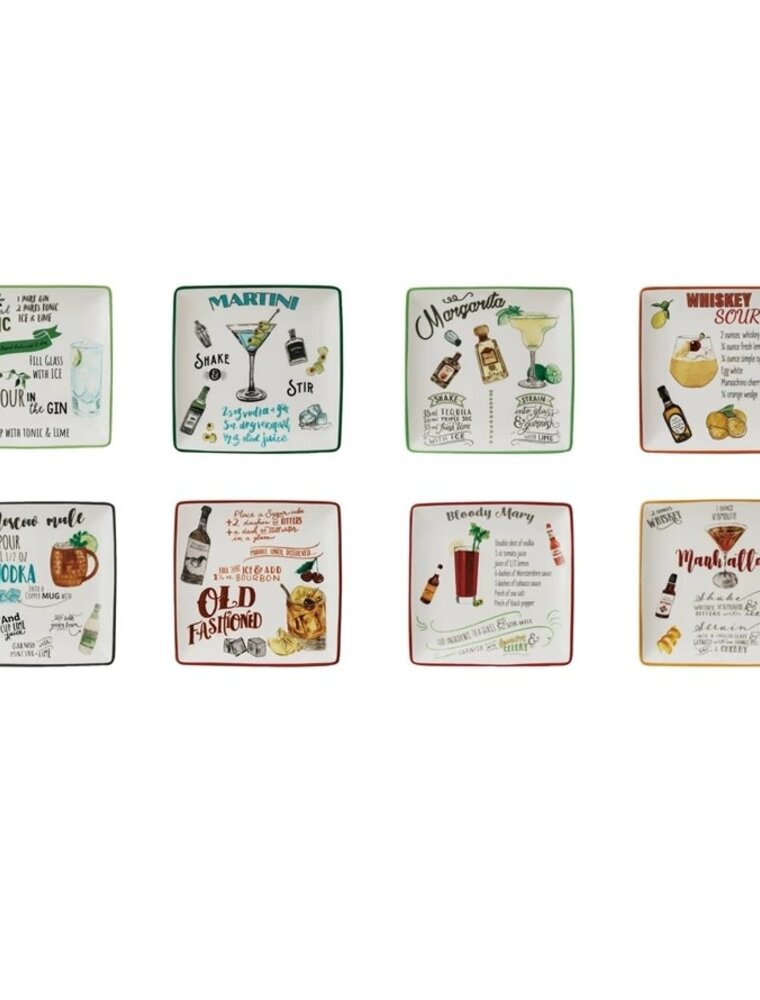 6" Square Plate w/Cocktail Recipe, (8-Styles), EACH