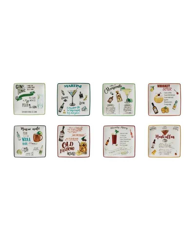 6" Square Plate w/Cocktail Recipe, (8-Styles), EACH