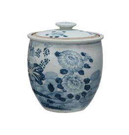 Porcelain Jar w/Lotus Blue & White