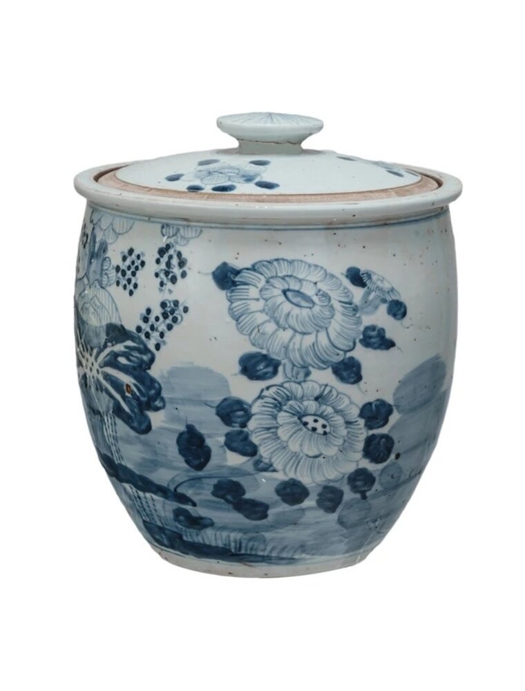 Porcelain Jar w/Lotus Blue & White