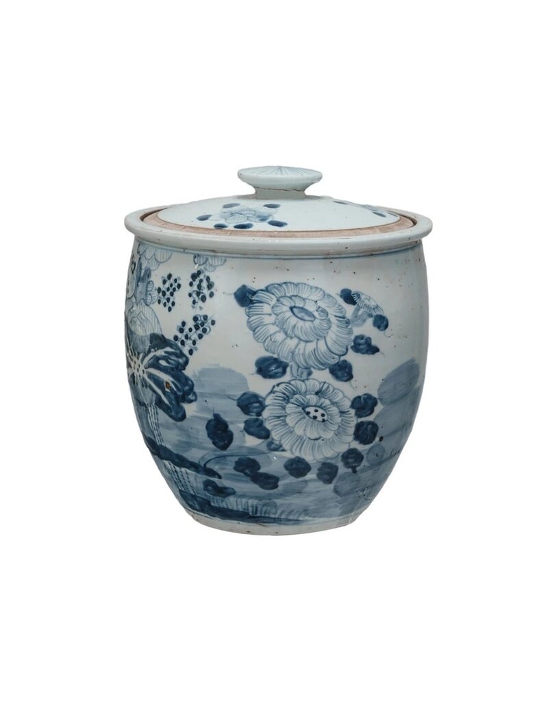 Porcelain Jar w/Lotus Blue & White