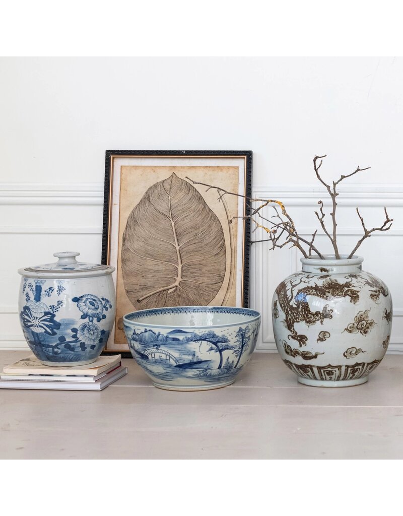 Porcelain Jar w/Lotus Blue & White