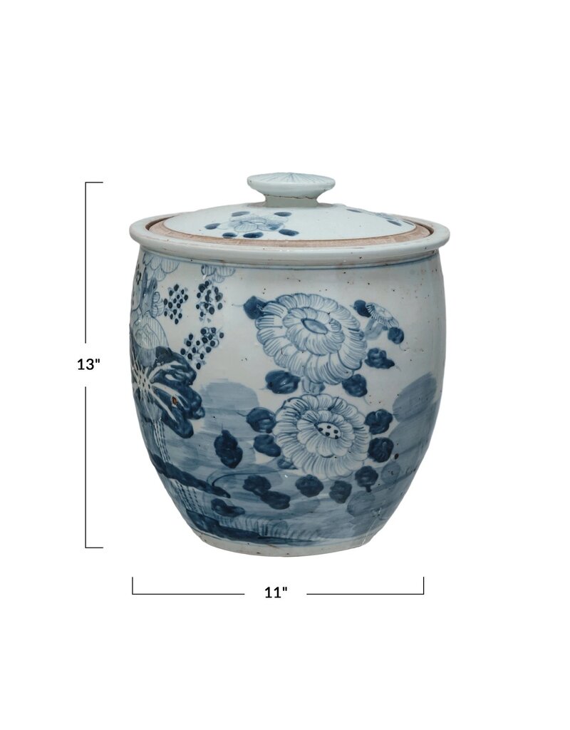 Porcelain Jar w/Lotus Blue & White