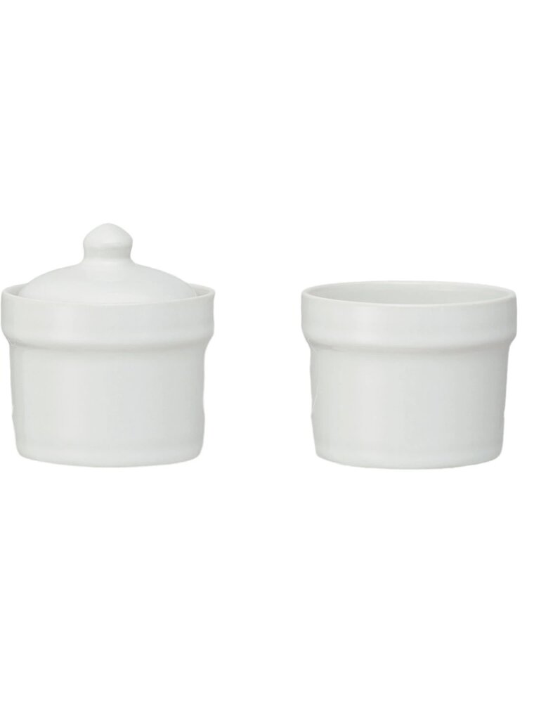 Meadow White Stoneware Stackable Pinch Pot w/Lid, Set of 2