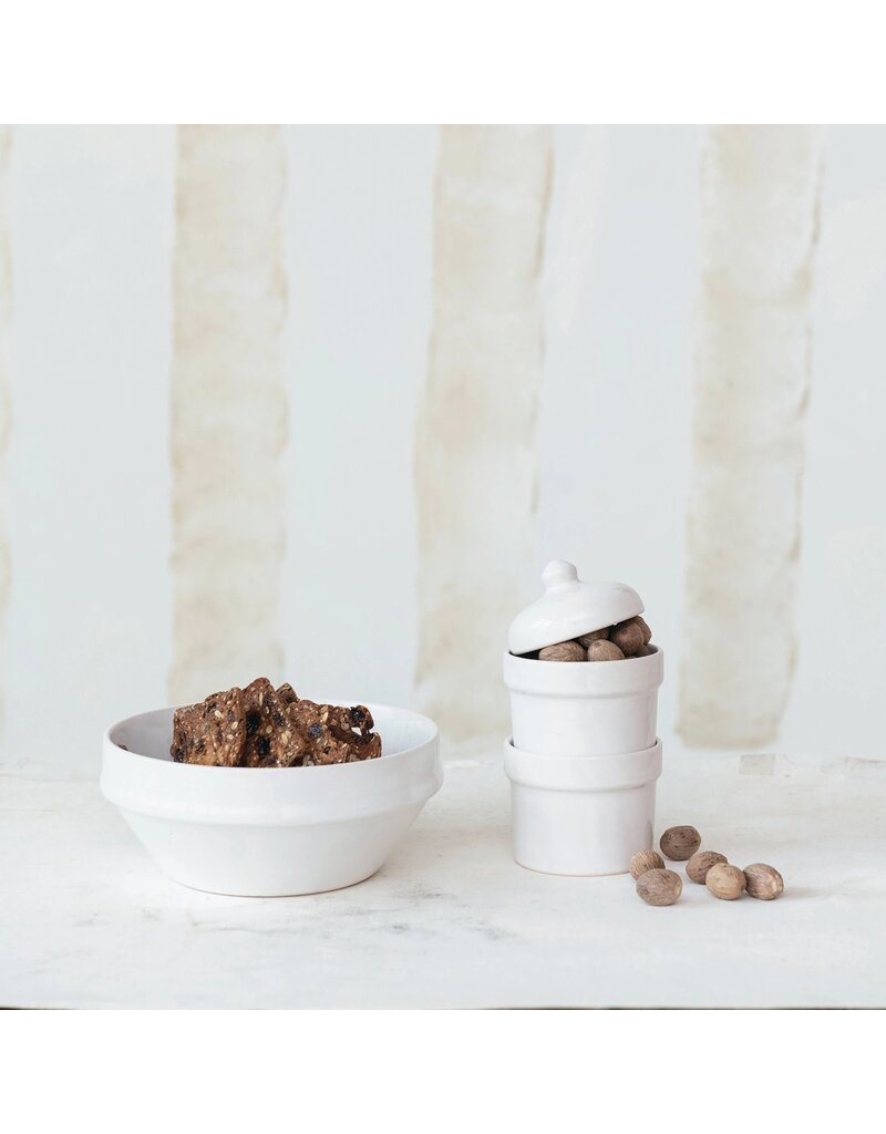 Meadow White Stoneware Stackable Pinch Pot w/Lid, Set of 2