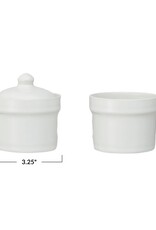 Meadow White Stoneware Stackable Pinch Pot w/Lid, Set of 2