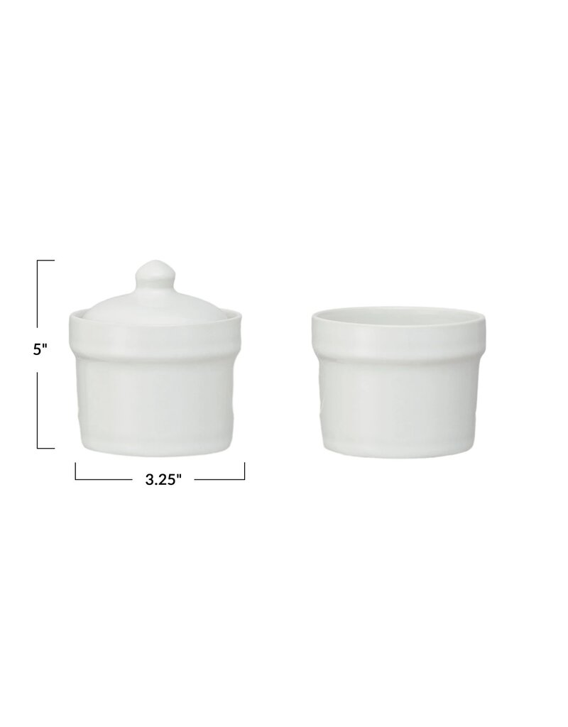 Meadow White Stoneware Stackable Pinch Pot w/Lid, Set of 2