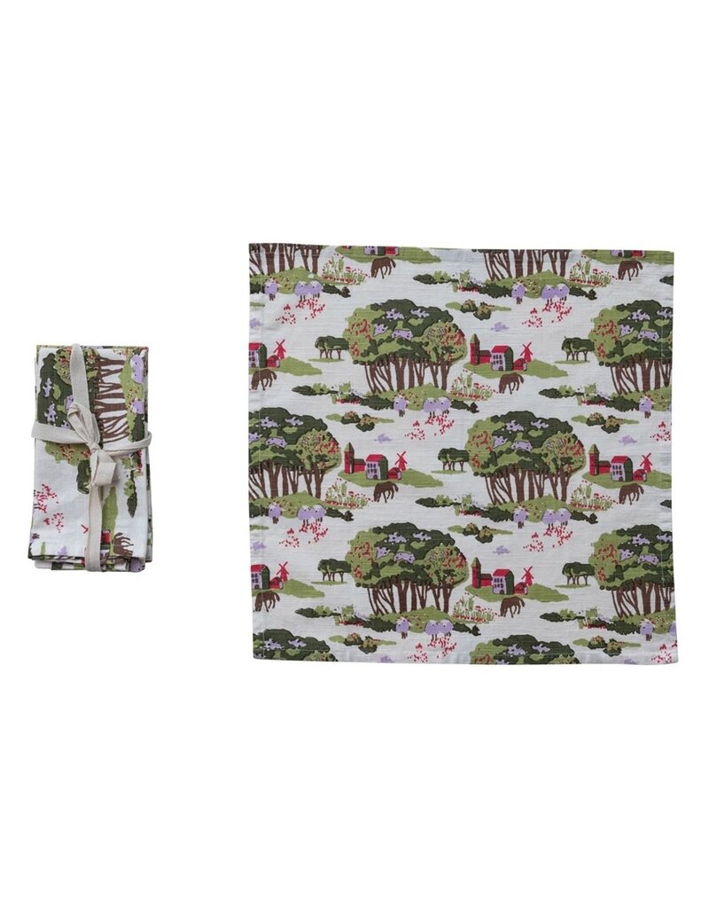 Set of 4 Printed Napkins - Farm Tree & Animals