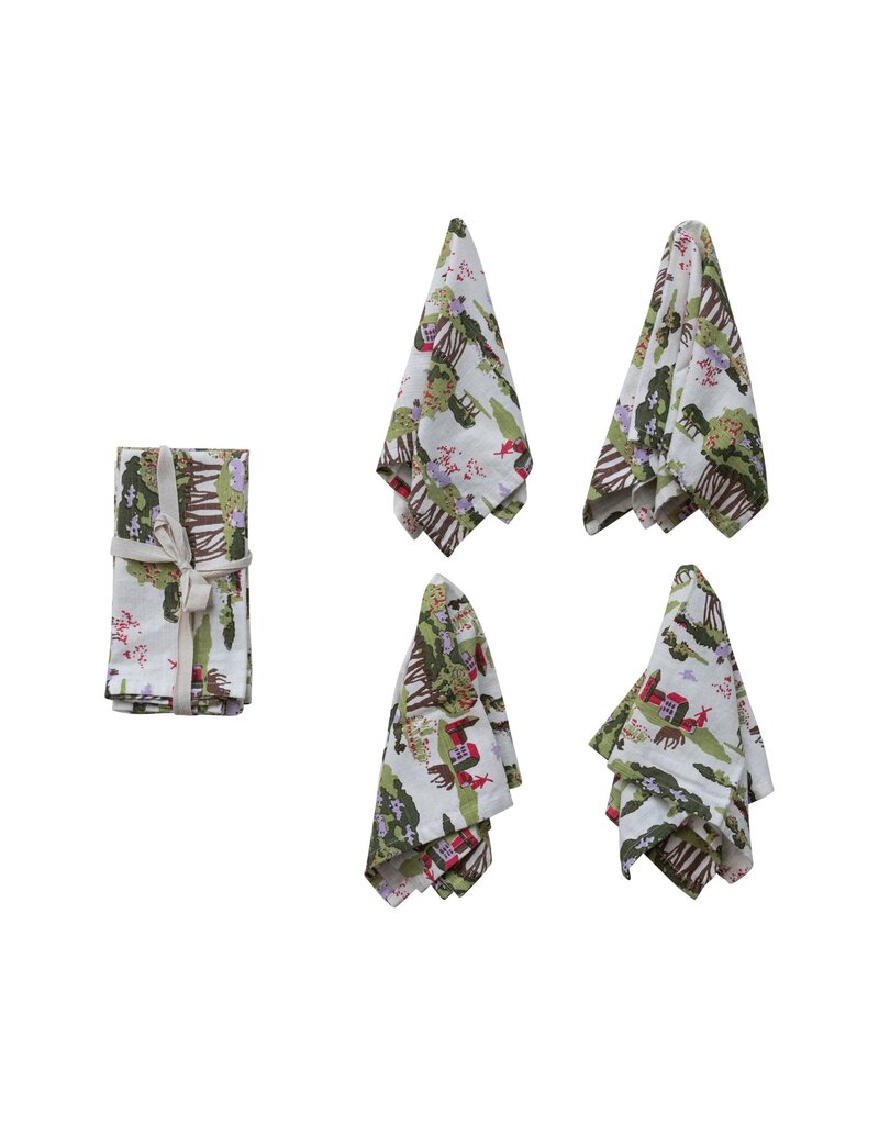 Set of 4 Printed Napkins - Farm Tree & Animals