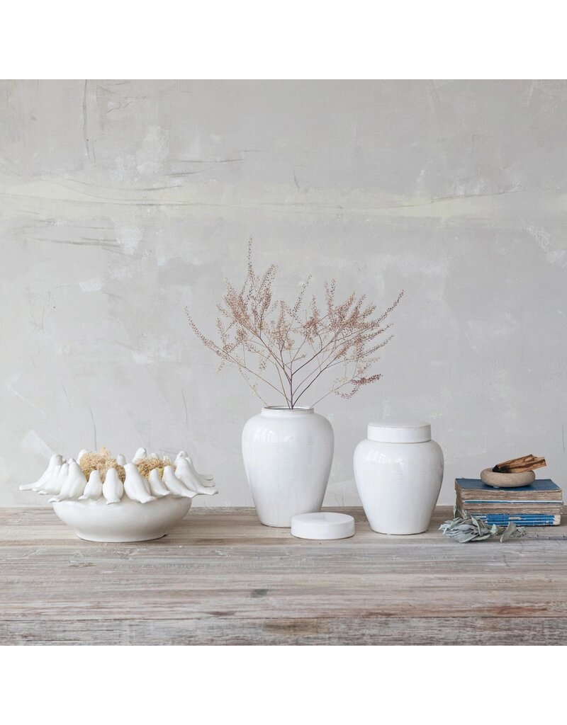 Sanctuary 7" White Round Stoneware Ginger Jar