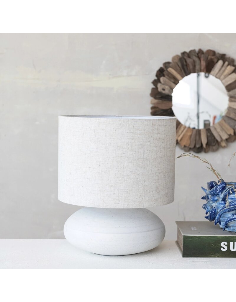 Shoreline 16" H White Stoneware Lamp w/Linen Shade