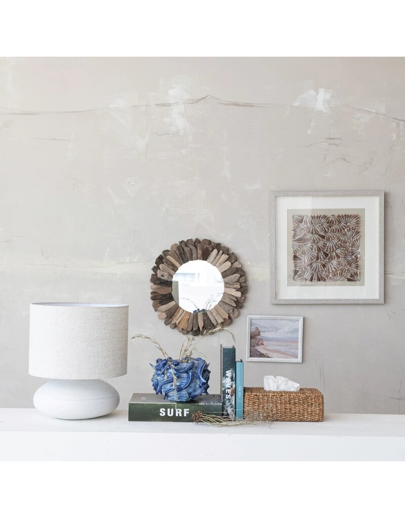 Shoreline 16" H White Stoneware Lamp w/Linen Shade