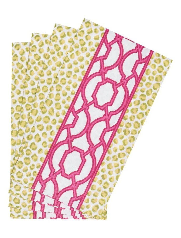 Caspari Guest Knots and Spots Green/Fuchsia