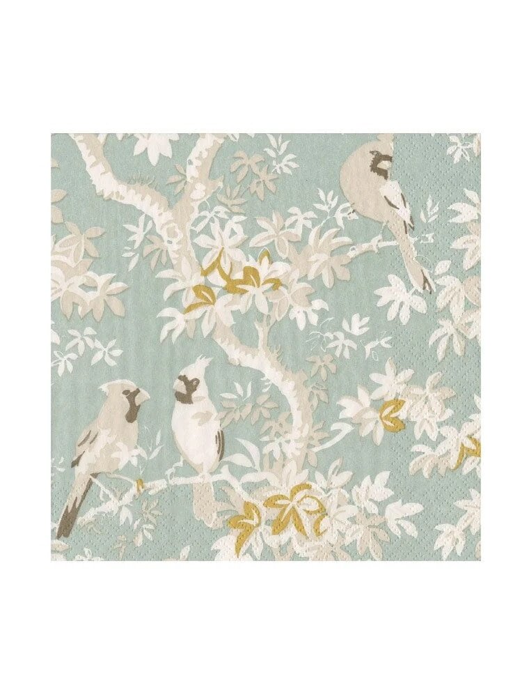 Caspari Cocktail Scenic Songbirds Celadon