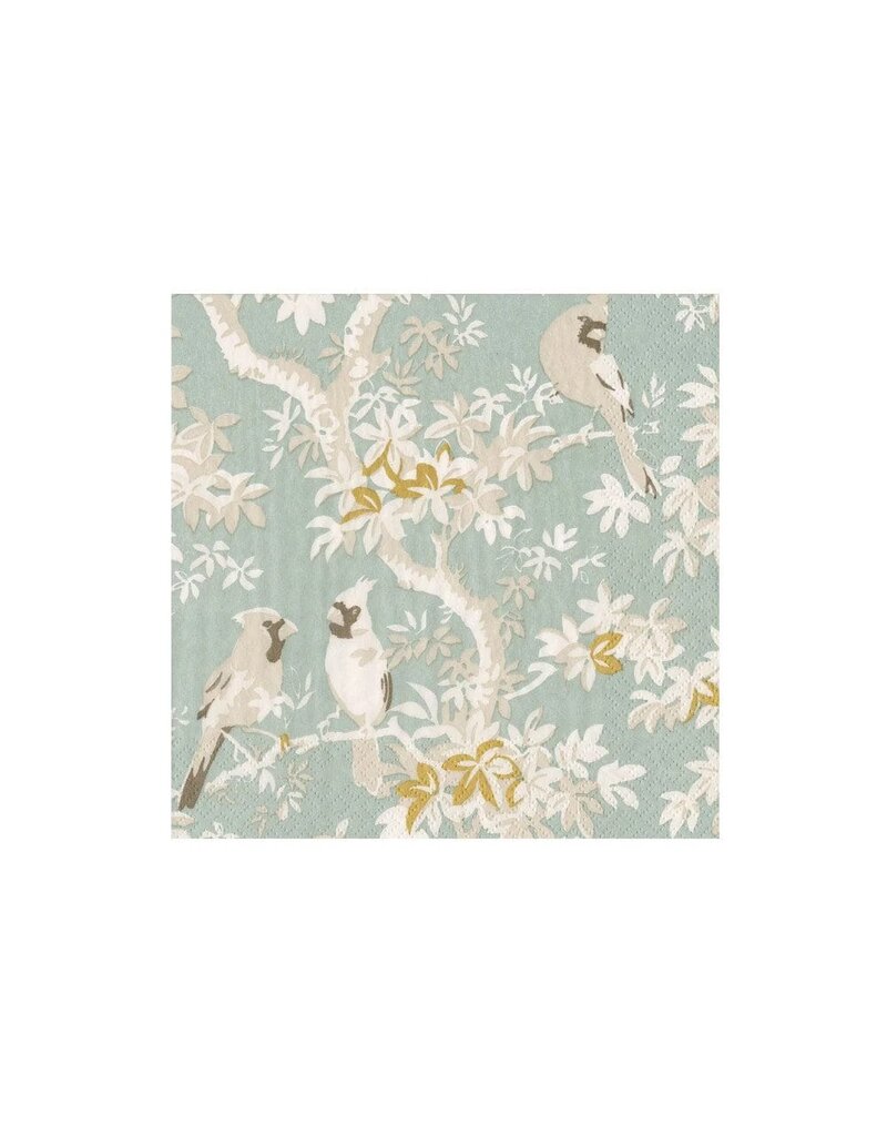 Caspari Cocktail Scenic Songbirds Celadon
