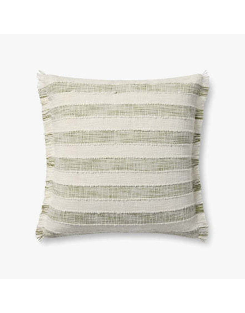 LOLOI 22" x 22" Down Fill Green/Ivory Stripe, PLL0134