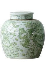 Green Jingdezhen Hand-Painted Ginger Jar w/Lid