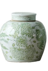 Green Jingdezhen Hand-Painted Ginger Jar w/Lid